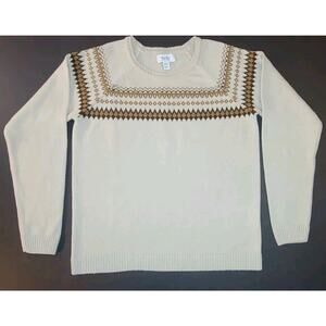 Myra Bag Crew Neck Knit Necklace Sweater Sz L Beige/Brown